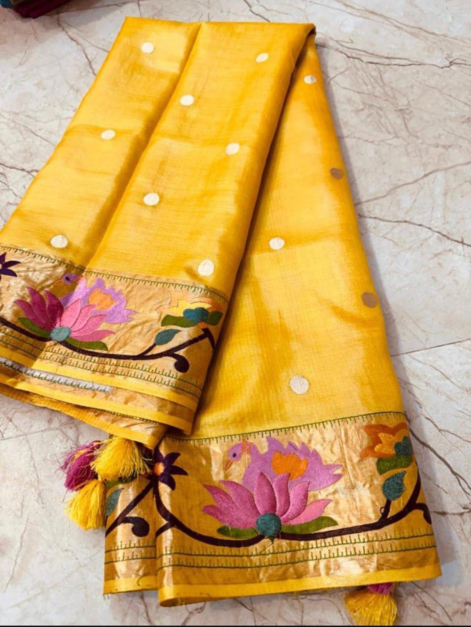 Yellow Tussar Silk Saree 