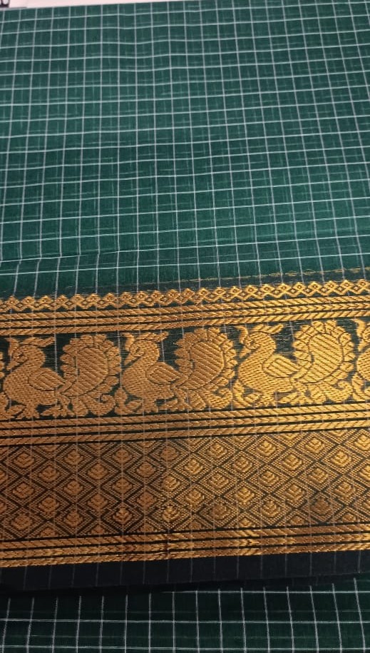 Panna Green Gadwal Saree with Golden Border