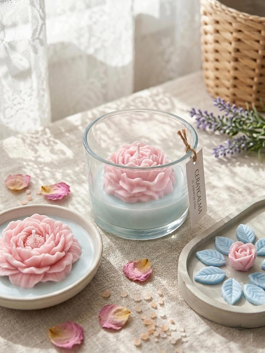 Vela flor de peonia en vaso