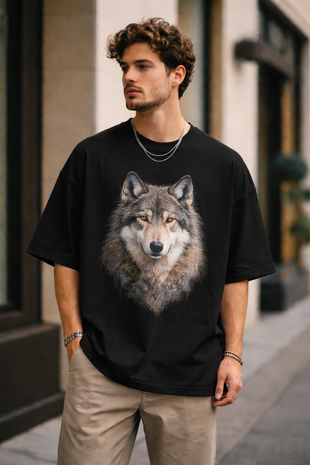 Wolf Print Oversized T-Shirt