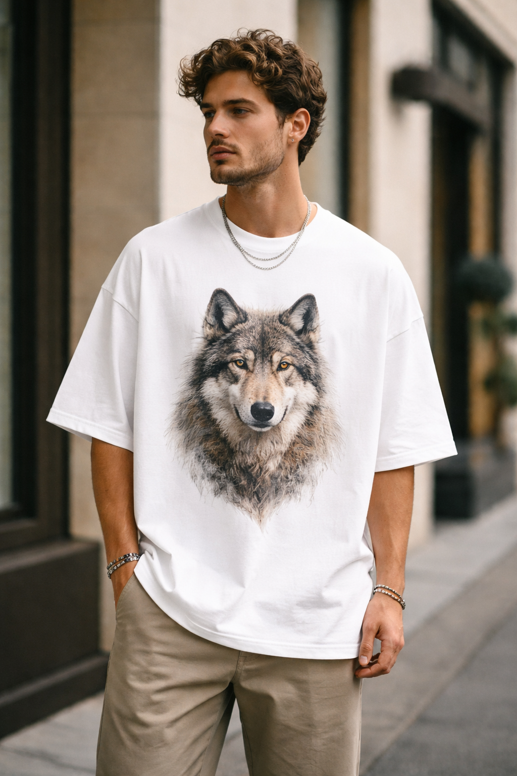 Wolf Print Oversized T-Shirt