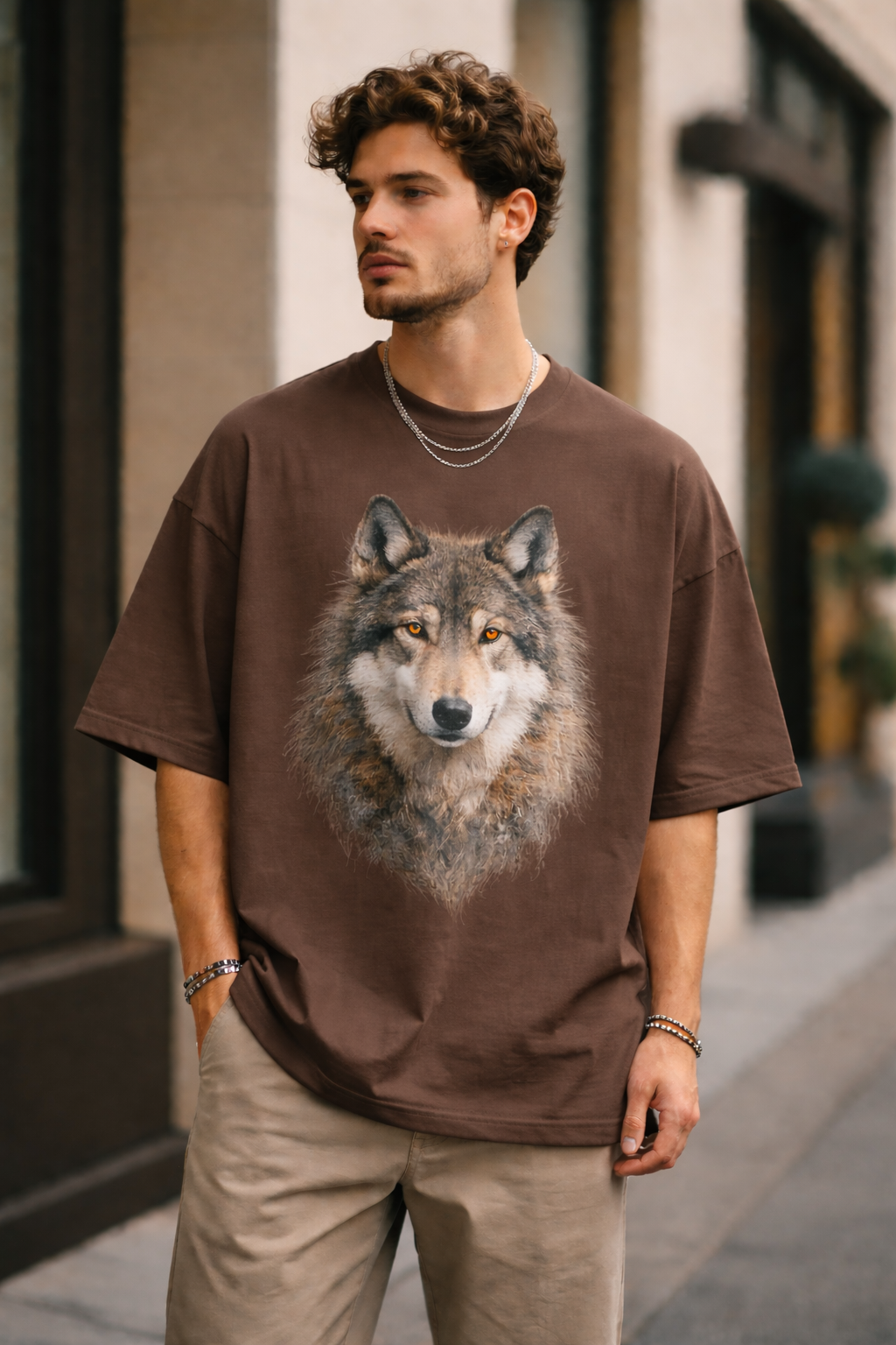 Wolf Print Oversized T-Shirt