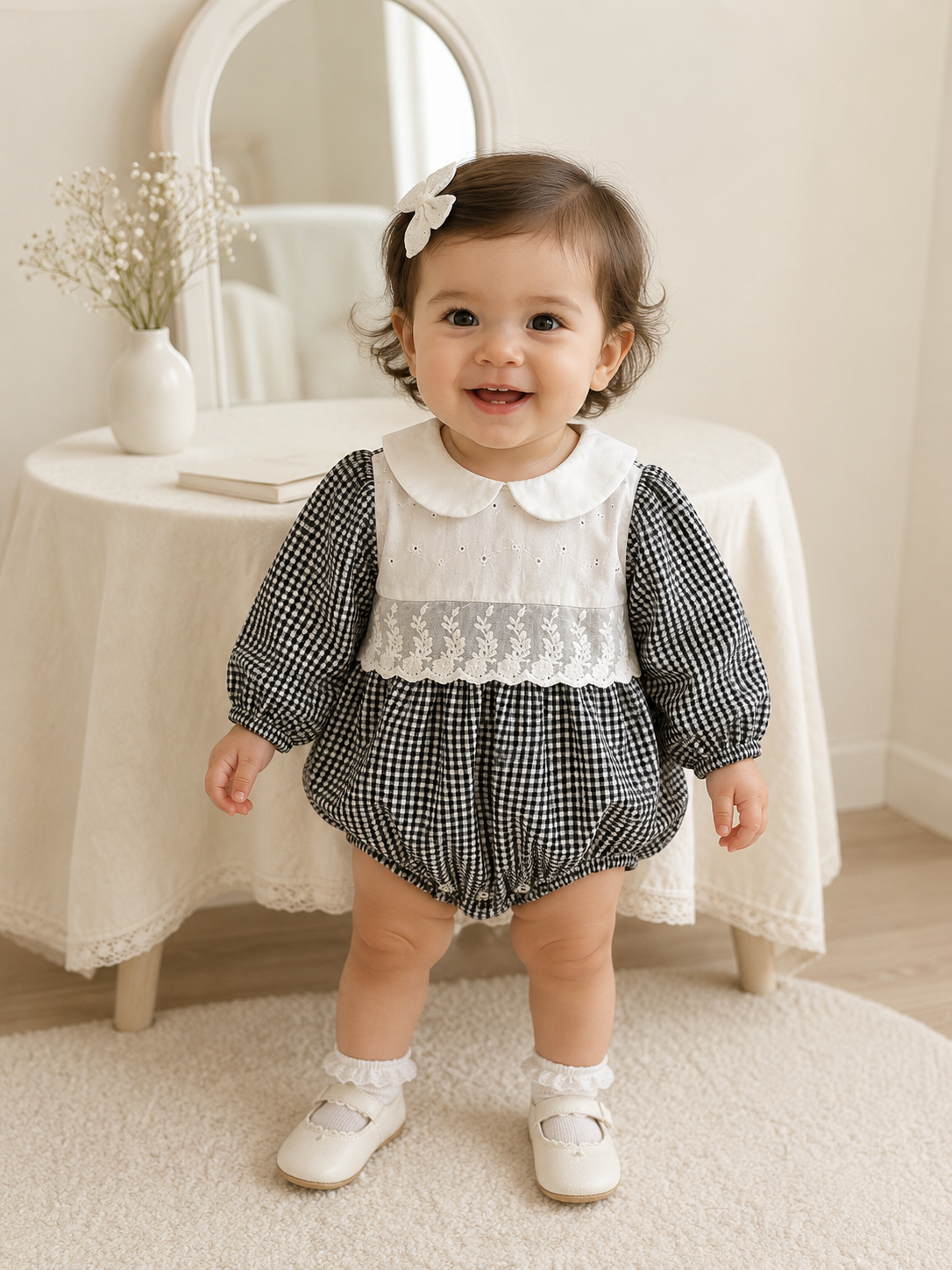 Gingham Baby Romper