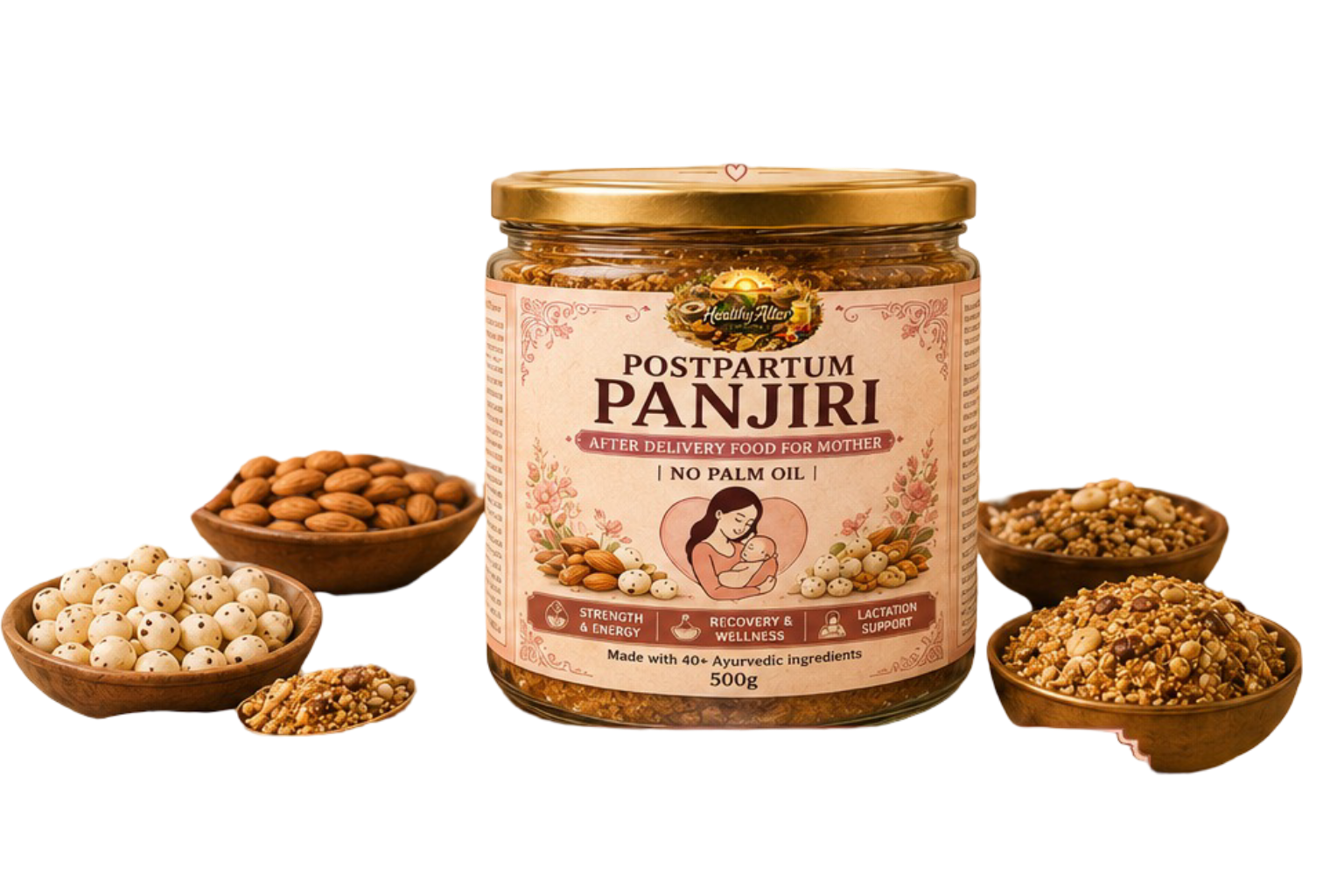 Postpartum Panjiri|After Delivery Food For Mother|Post Natal Diet Panjiri|Panjiri After Delivery|Coconut,Gond,Dry Dates & Dry Fruit Mix Pure Cow Bilona Ghee Fresh Panjiri|In Jaggery|500GM