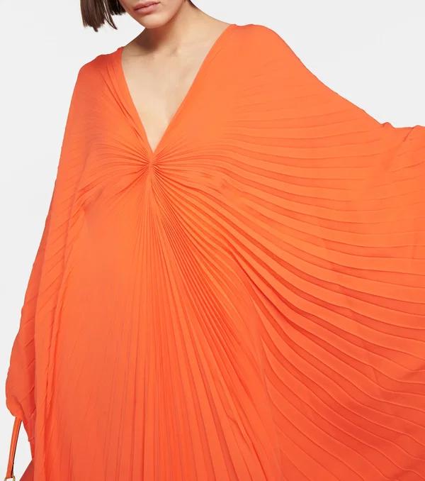Pleated Orange Maxi Dress