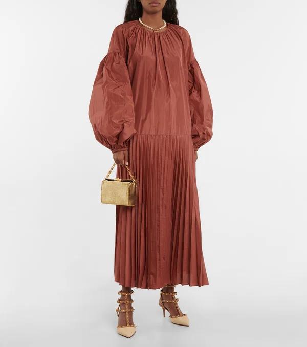 Bronze Pleated Midi Dress