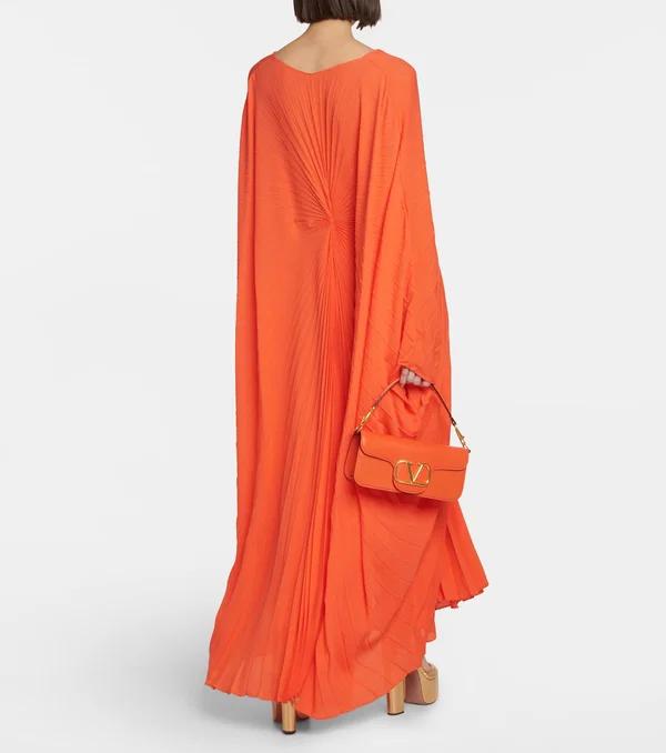 Pleated Orange Maxi Dress