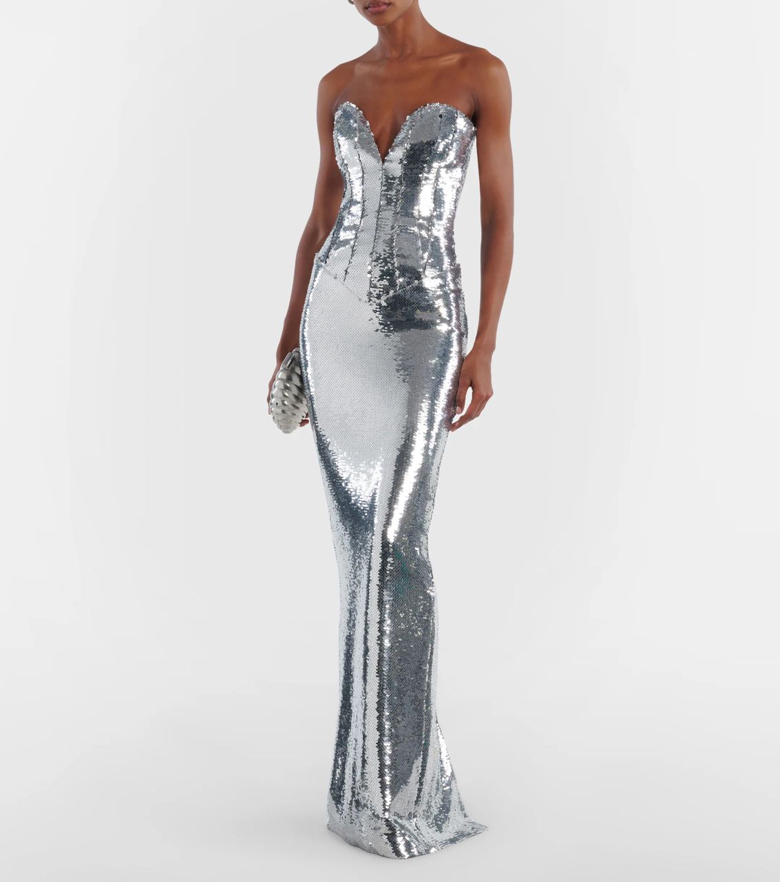 Sequin Silver Evening Gown
