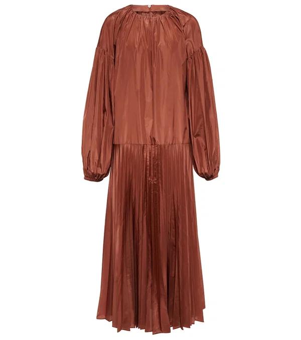Bronze Pleated Midi Dress