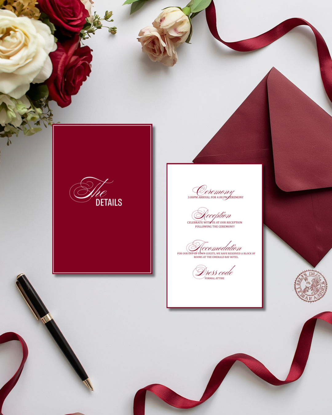 Old Money Burgundy Wedding Invitation Suite 