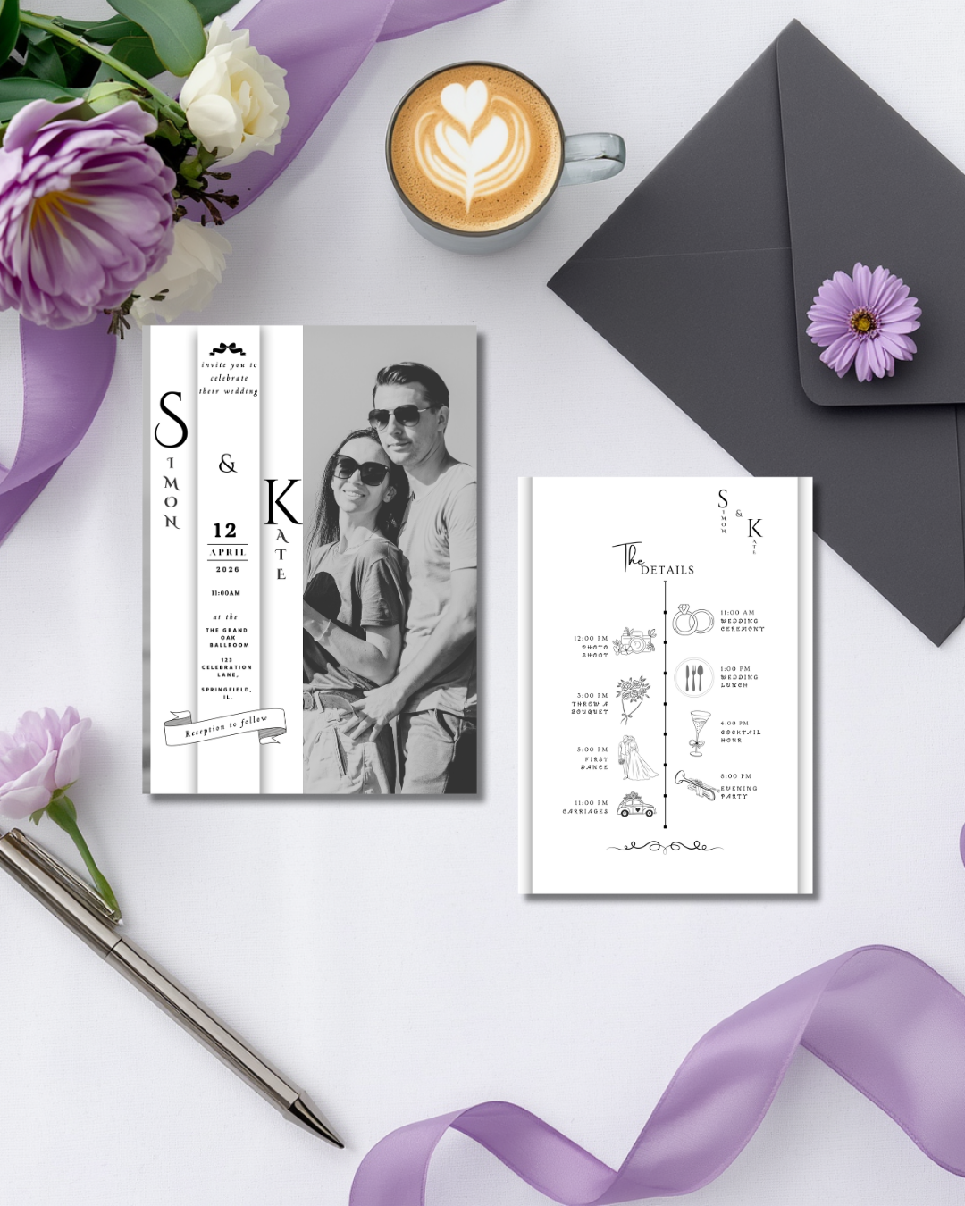 Classic Black and White Wedding Invitation Suite