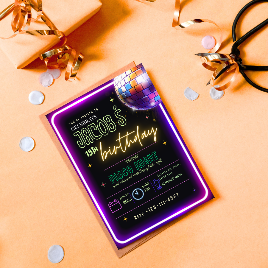 Digital Birthday Invitation - Disco Night