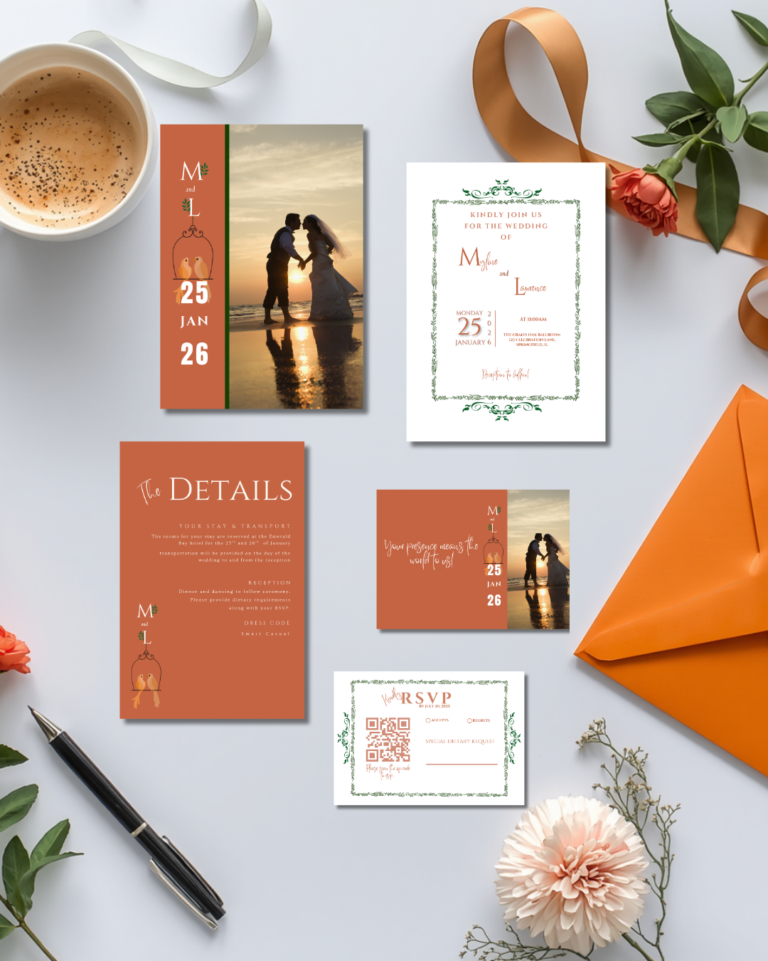 Terracotta Wedding Invitation Suite 