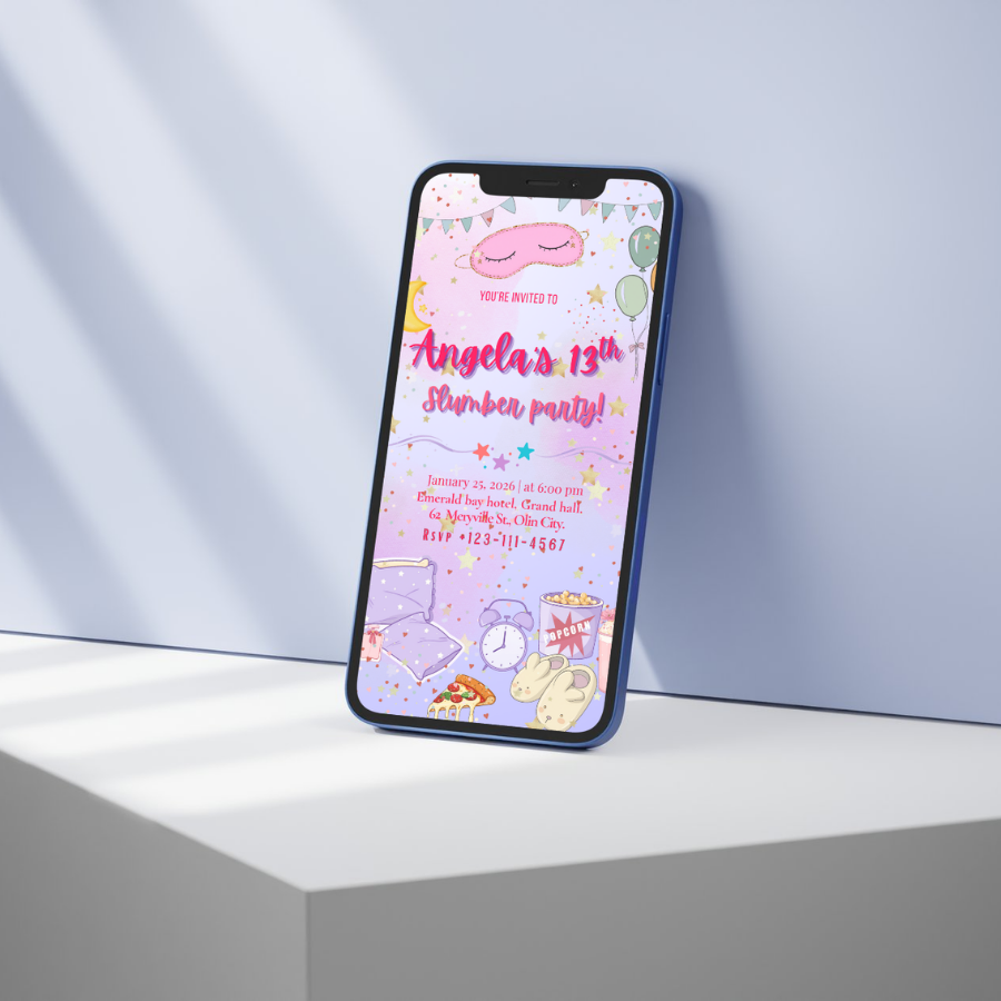 Editable Slumber Party 13th Birthday Invitation 