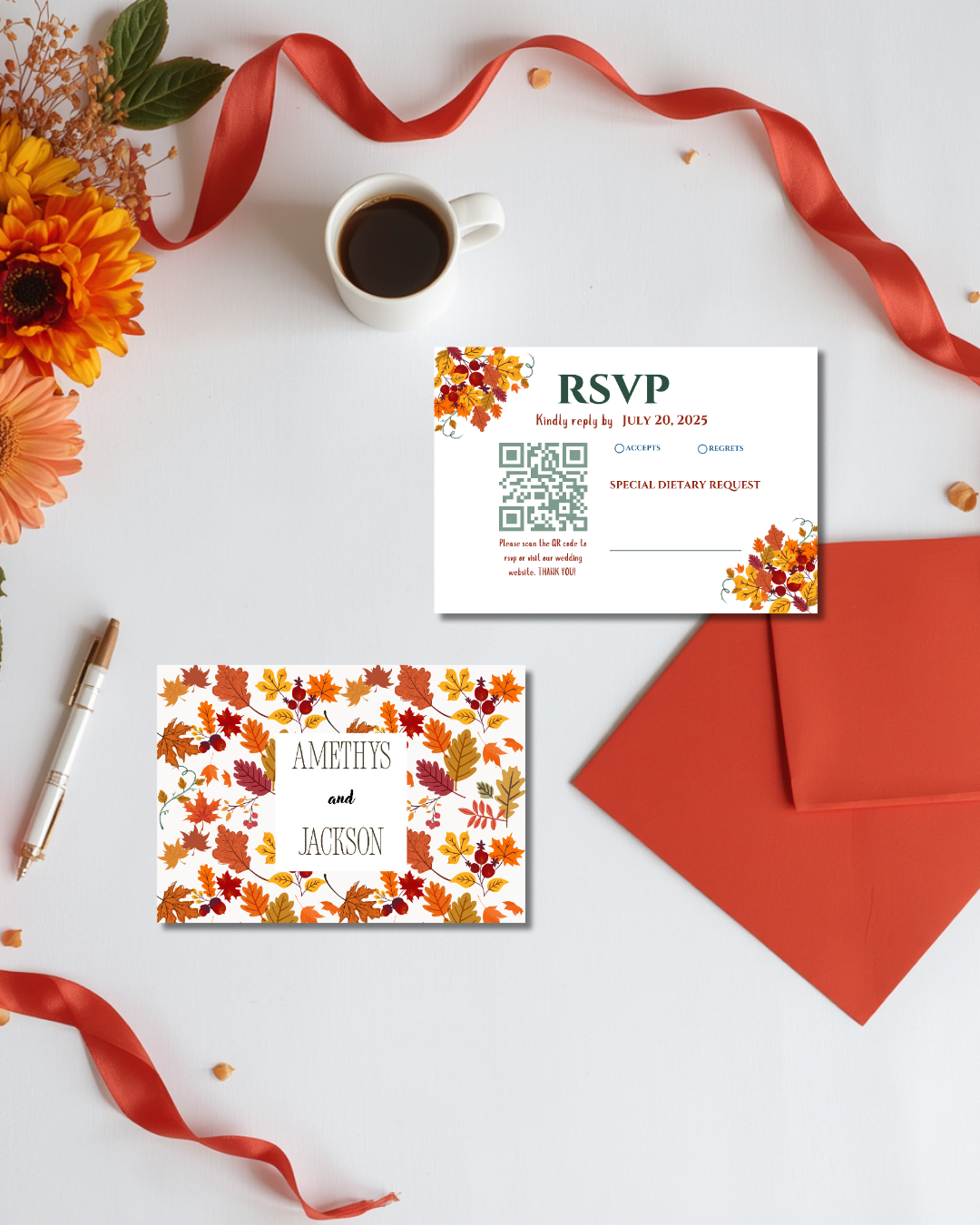 Autumn Floral Wedding Invitation Set