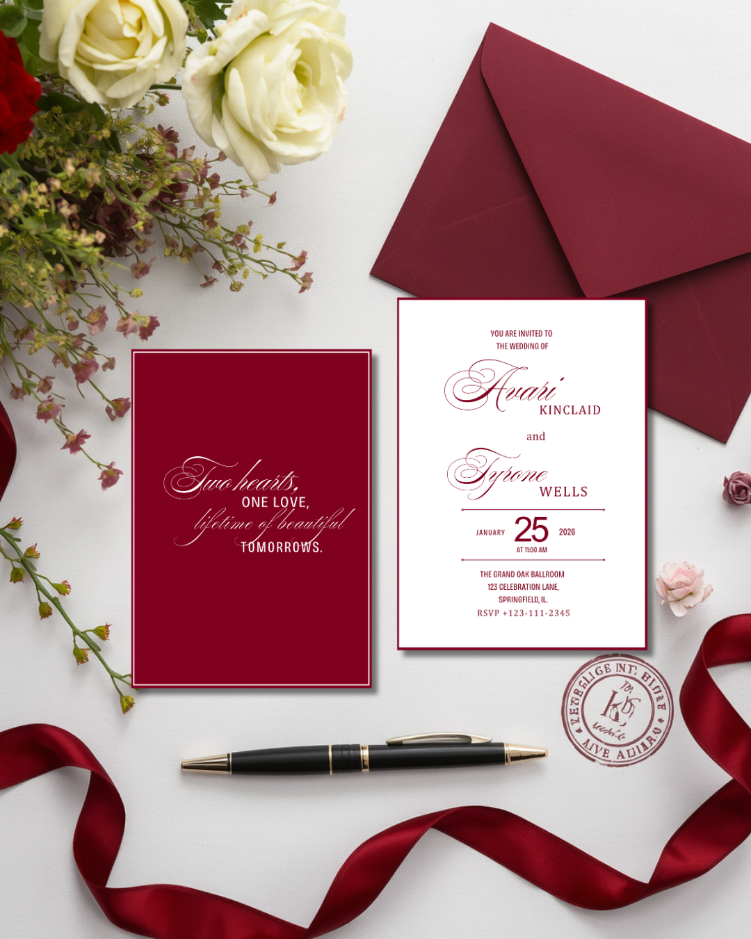 Old Money Burgundy Wedding Invitation Suite 