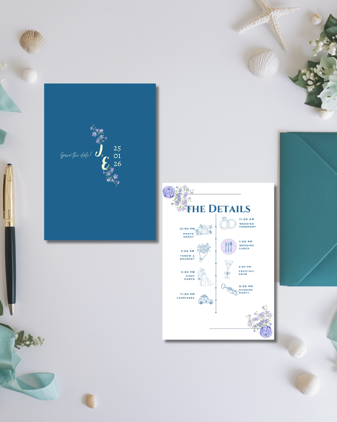 Coastal Theme Wedding Invitation Suite 