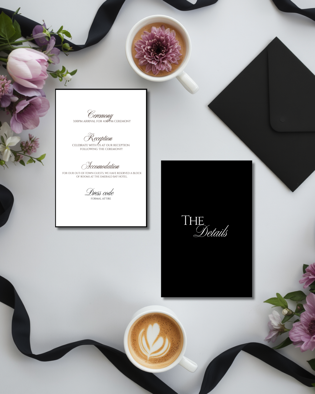 Old Money Black Wedding Invitation Suite 
