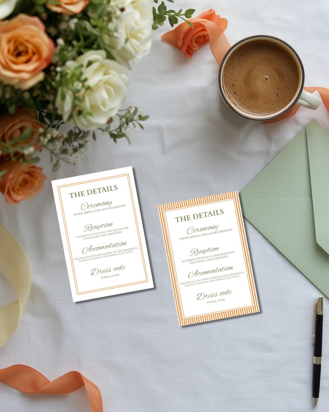 Orange Stripe Wedding Invitation Suite 