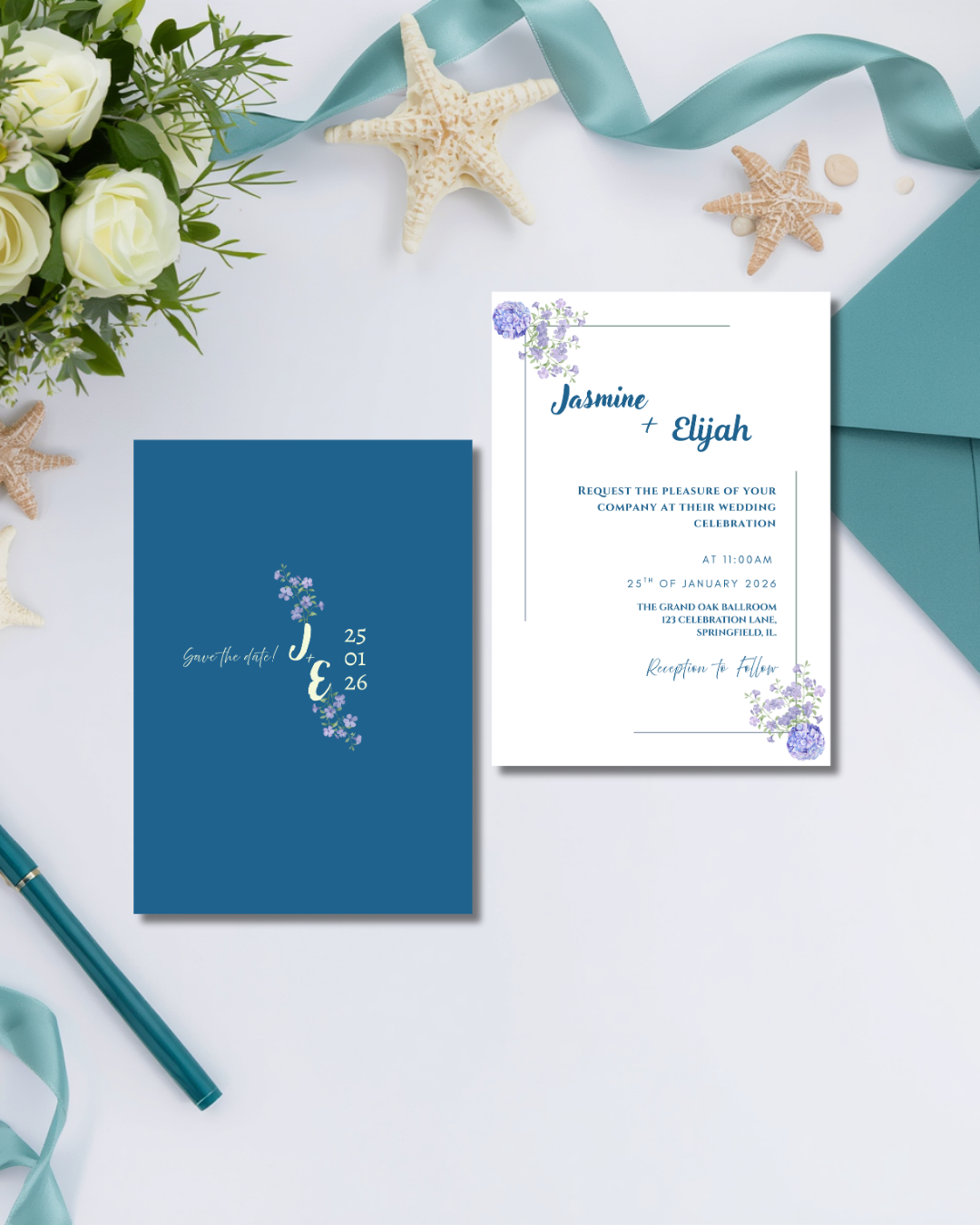 Coastal Theme Wedding Invitation Suite 