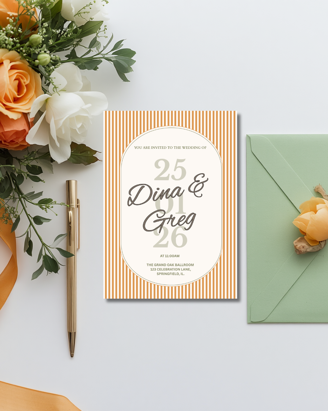 Orange Stripe Wedding Invitation Suite 