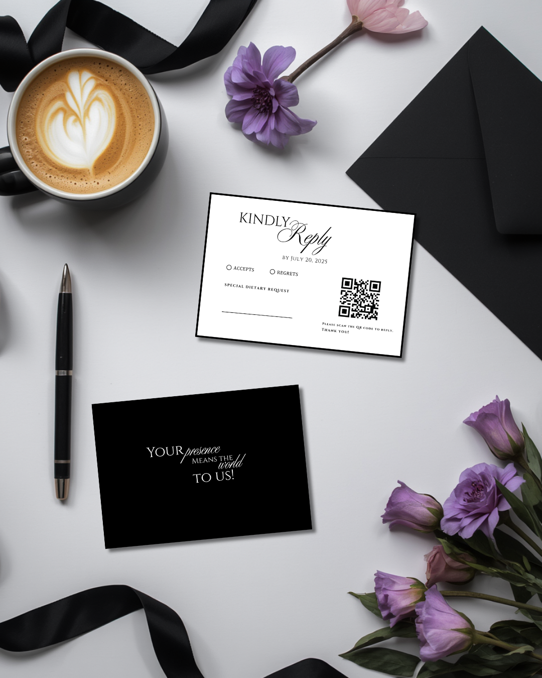 Old Money Black Wedding Invitation Suite 