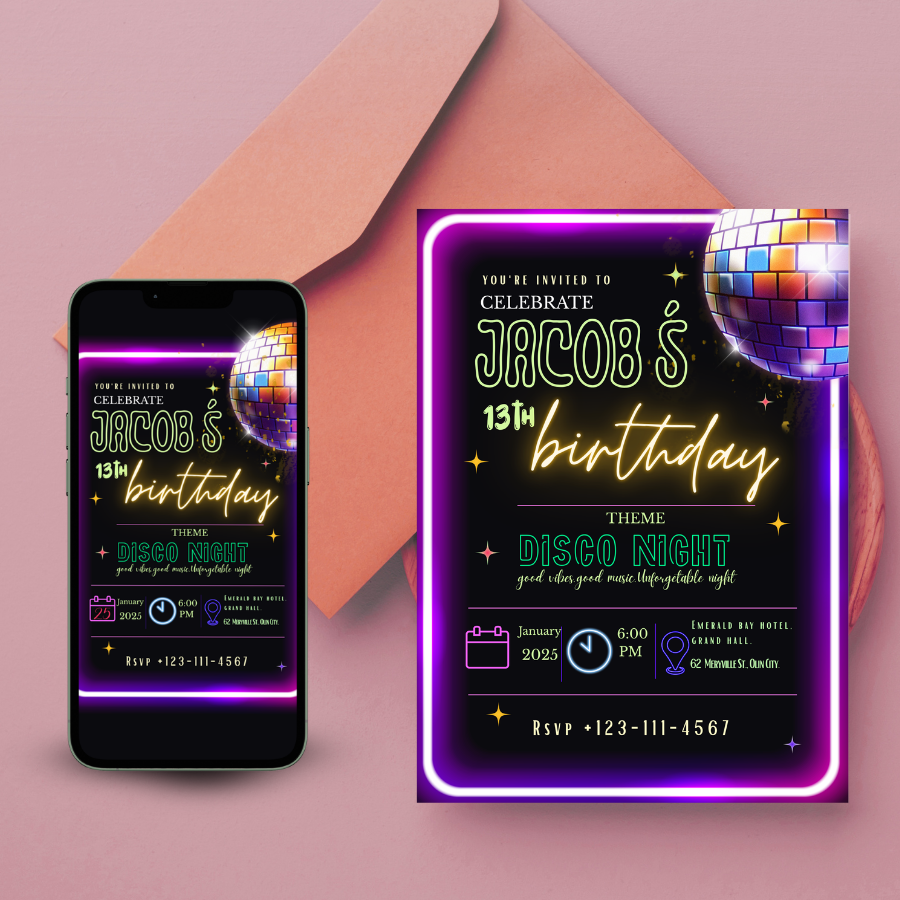 Digital Birthday Invitation - Disco Night