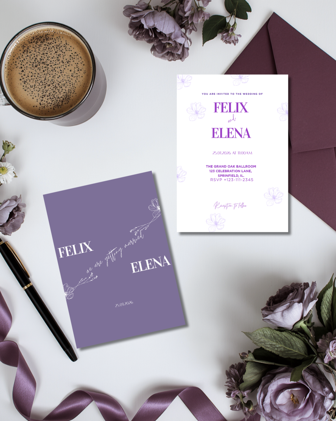 Modern Mauve Wedding Invitation Suite 