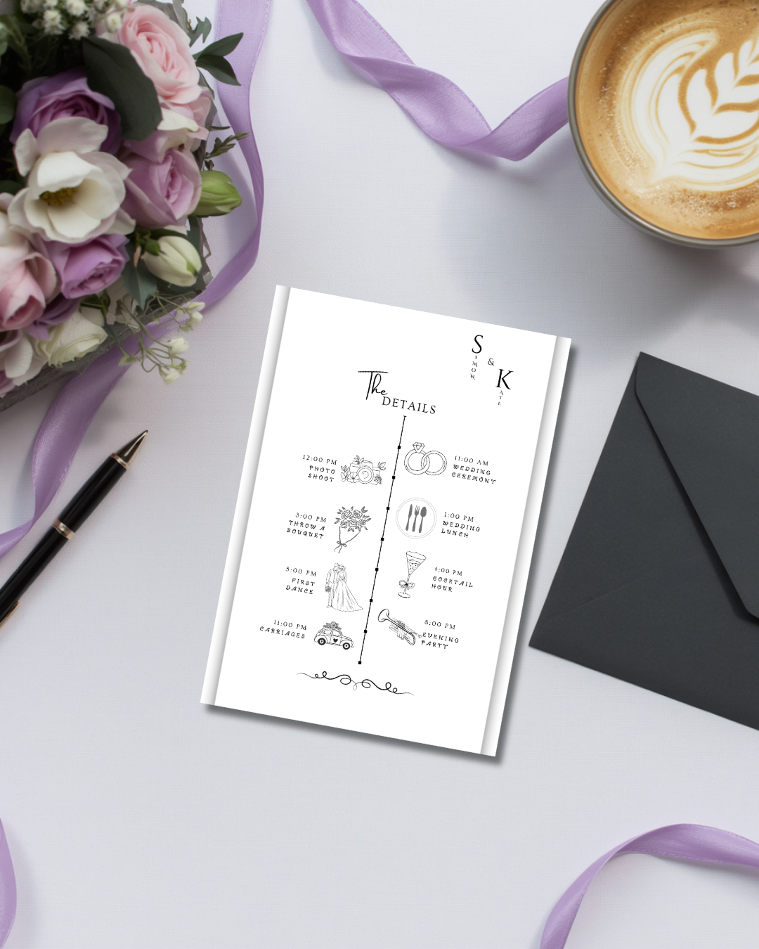 Classic Black and White Wedding Invitation Suite