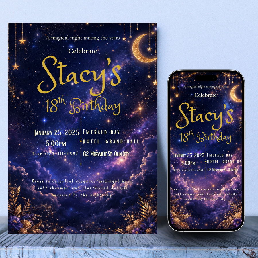 Starry Night Digital Birthday Invitation