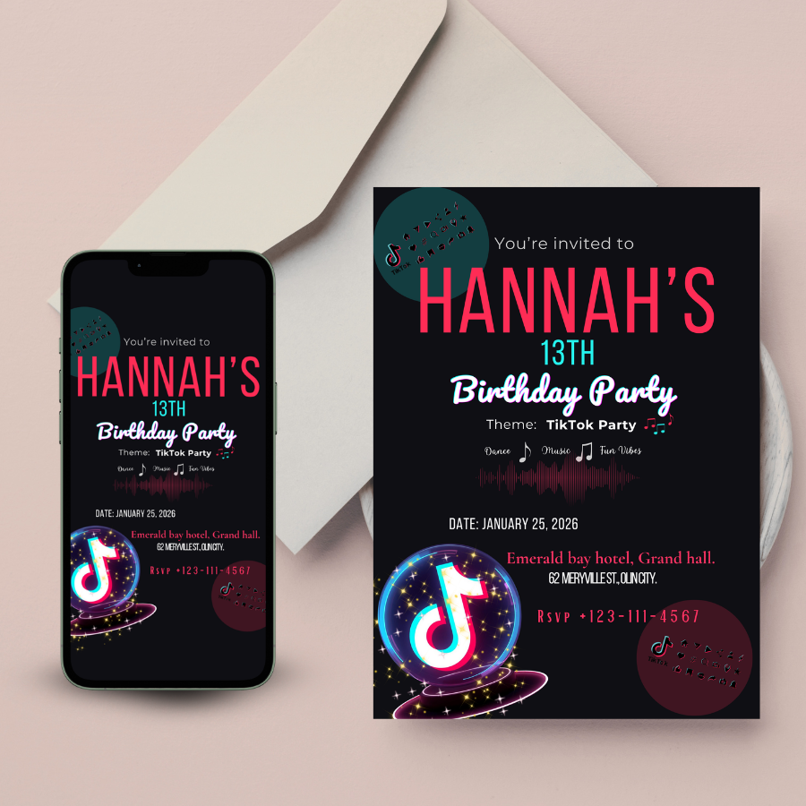 TikTok Birthday Party Digital Invitation