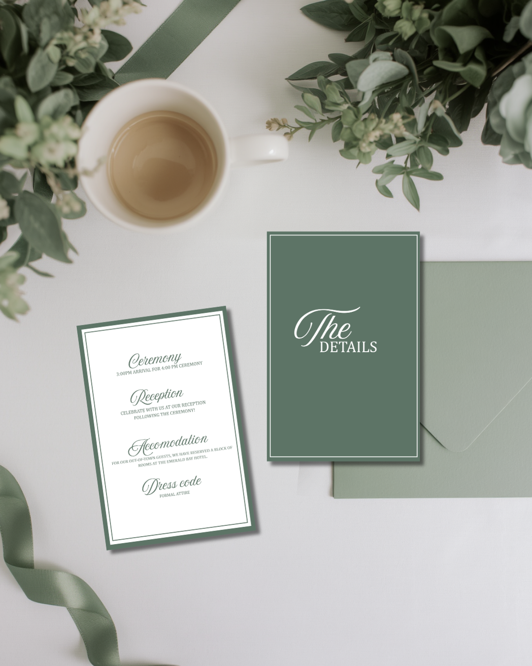 Old Money Sage Green Wedding Invitation Suite