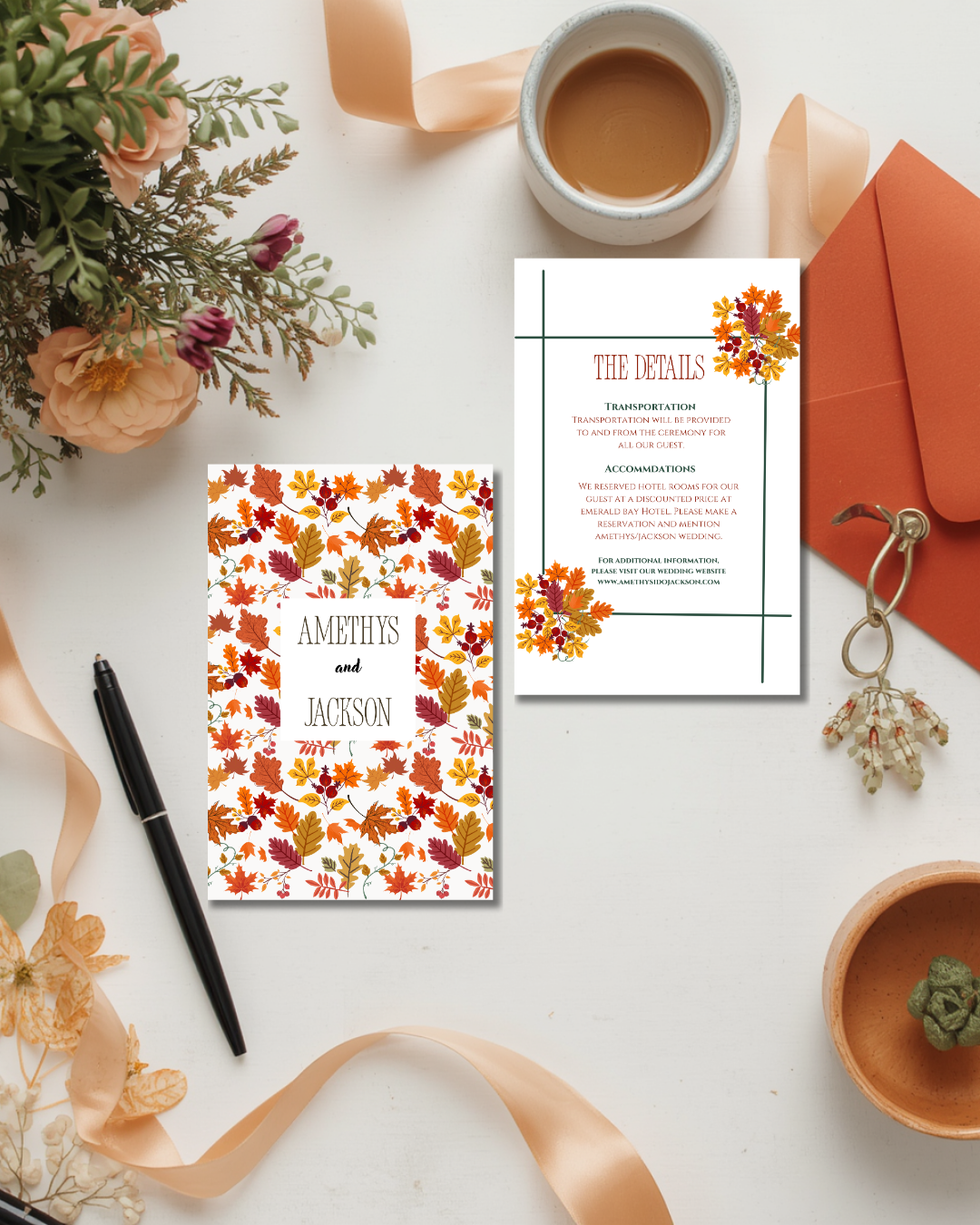 Autumn Floral Wedding Invitation Set