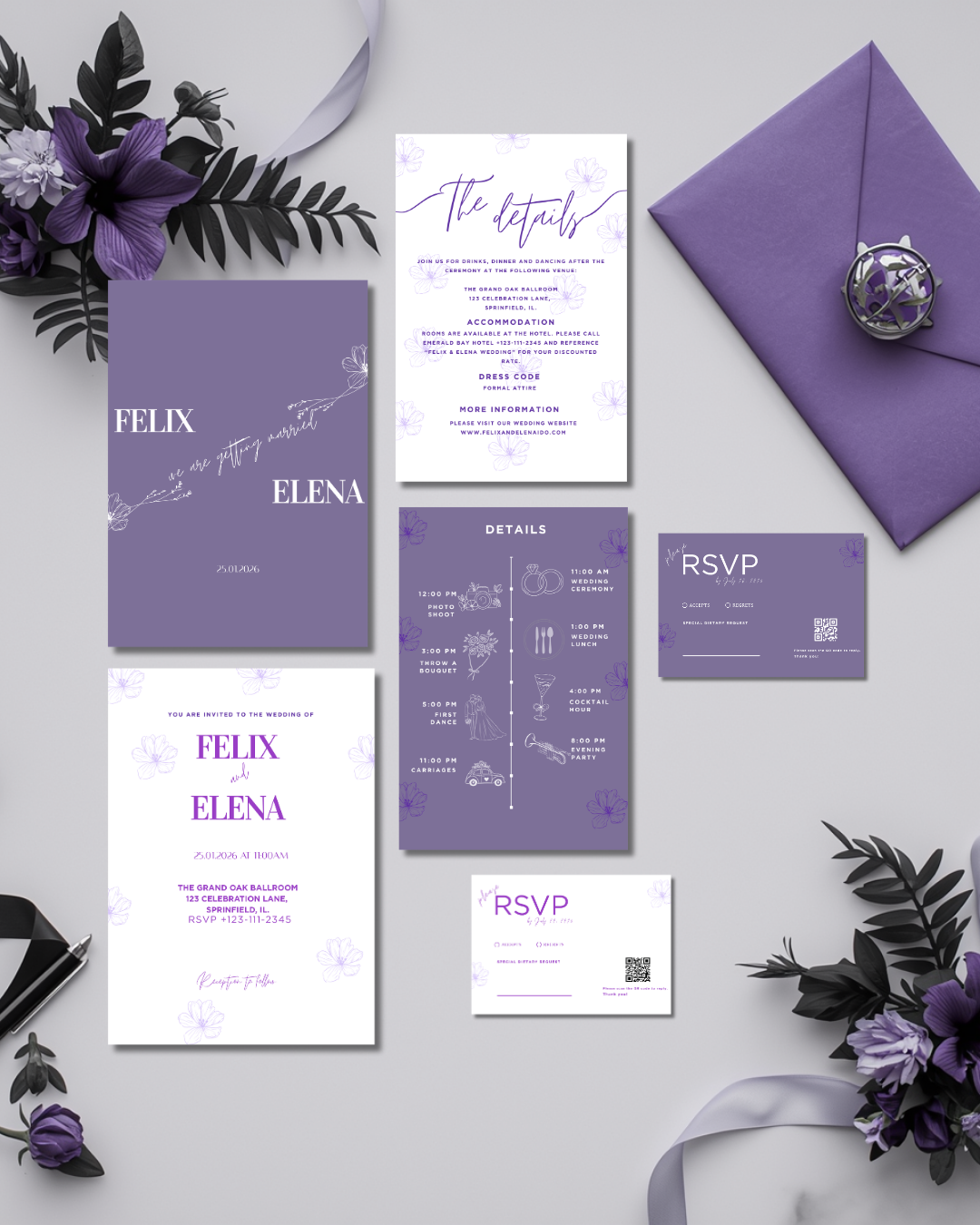 Modern Mauve Wedding Invitation Suite 