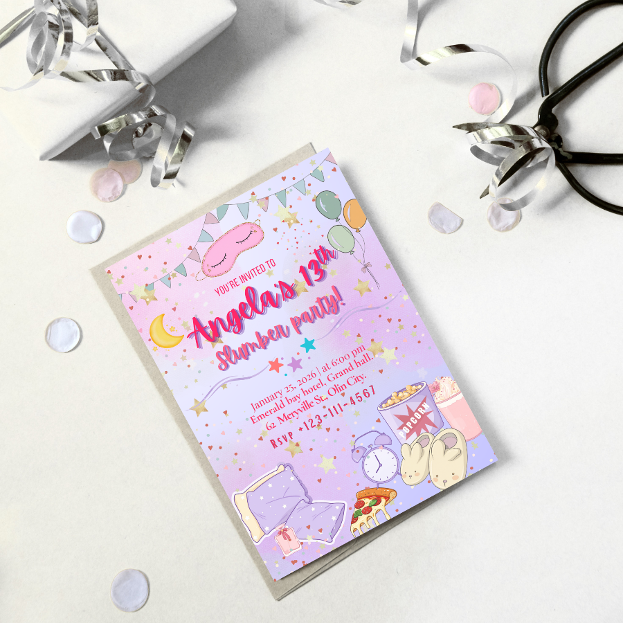 Editable Slumber Party 13th Birthday Invitation 