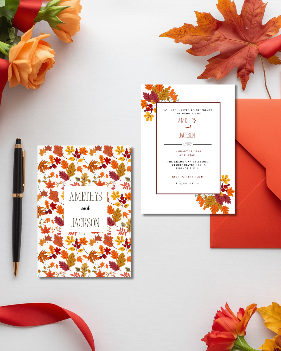 Autumn Floral Wedding Invitation Set