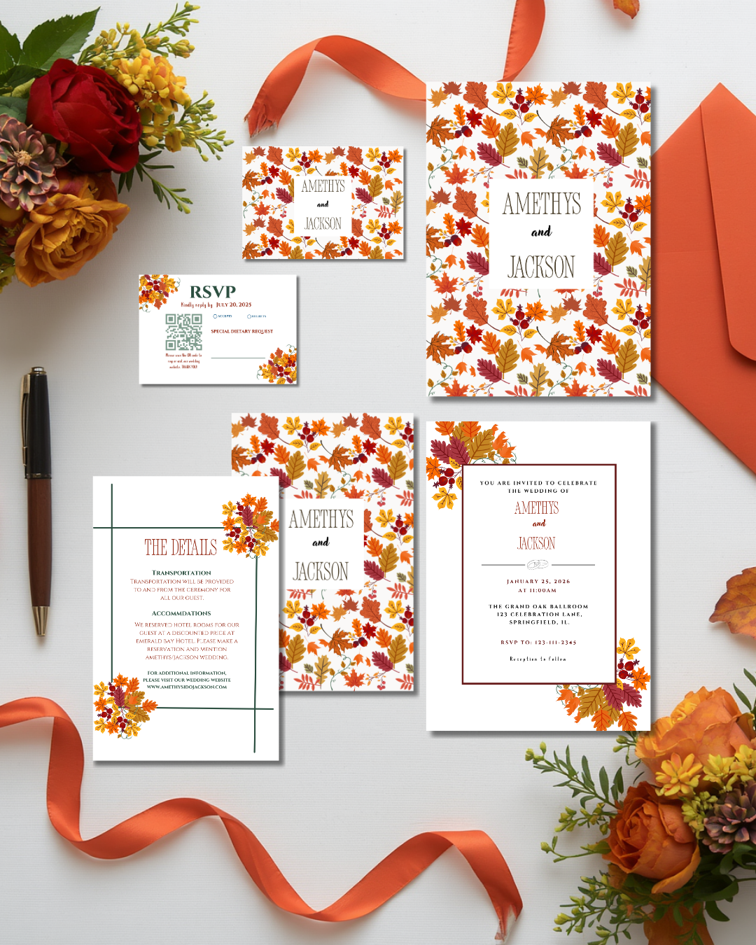 Autumn Floral Wedding Invitation Set