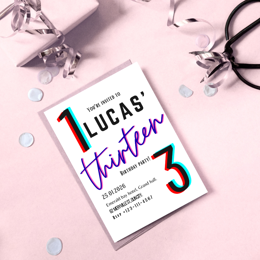 Modern Minimalist 13th Birthday Digital Invitation