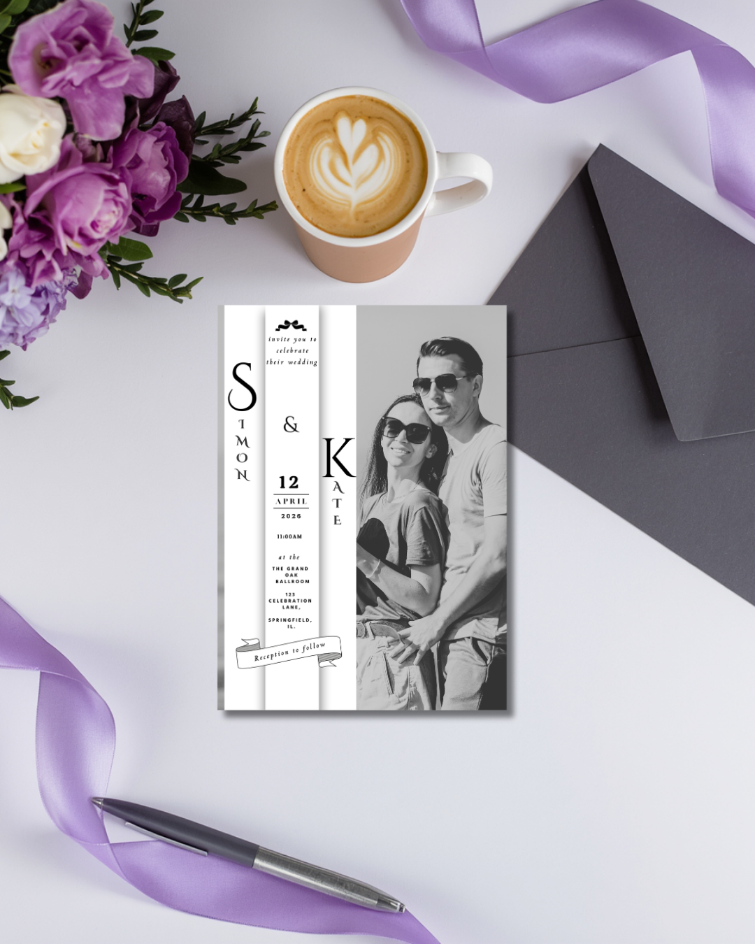 Classic Black and White Wedding Invitation Suite