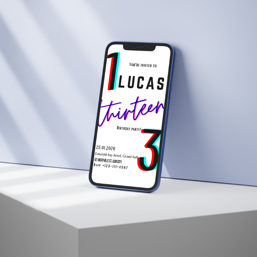 Modern Minimalist 13th Birthday Digital Invitation