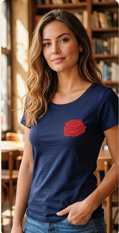 Red Rose Embroidered Tee