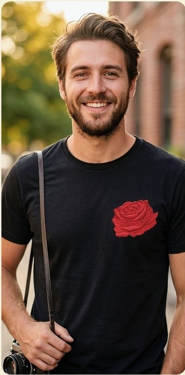 Red Rose Embroidered Tee