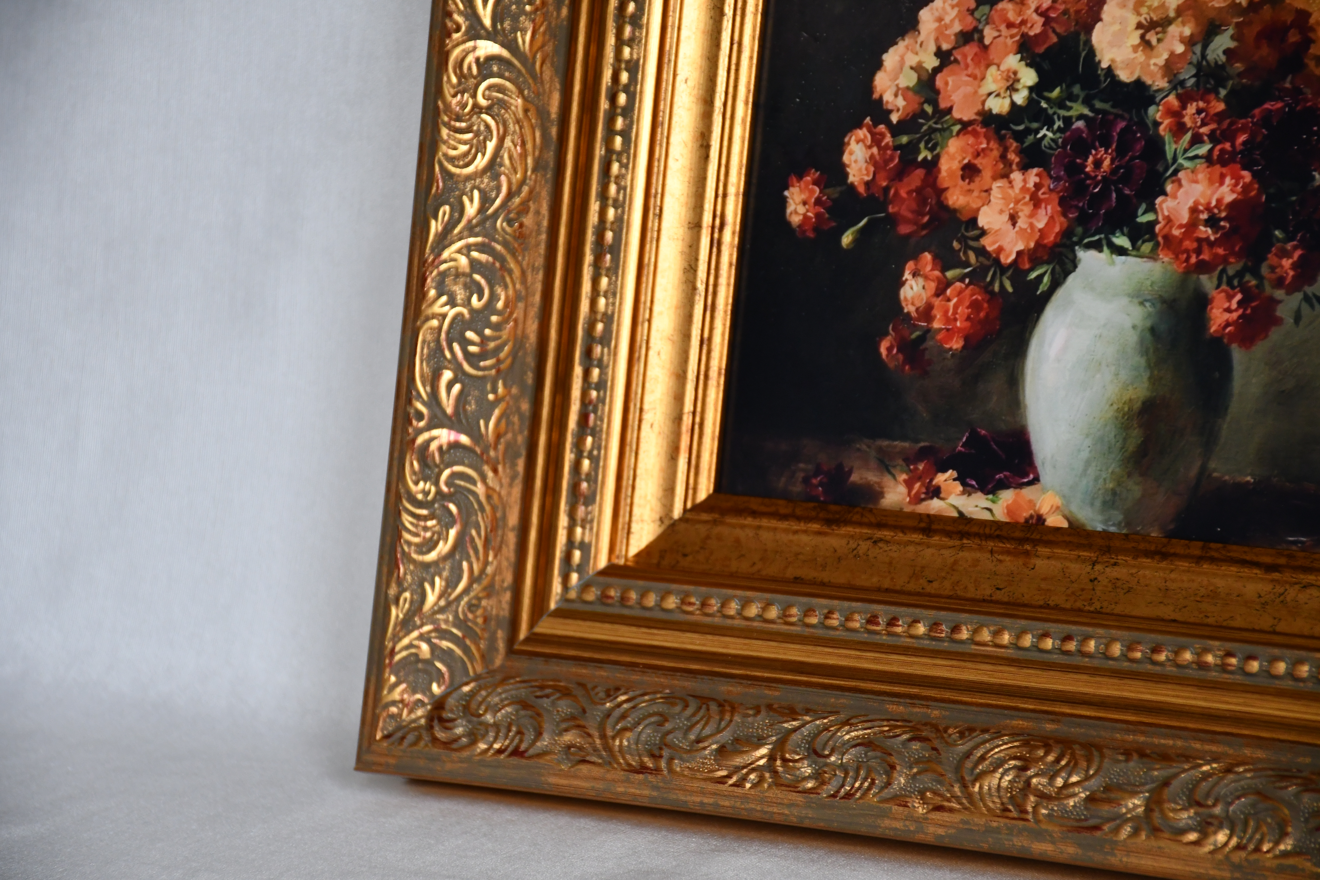 Golden Petals Vintage Çerçeveli Tablo