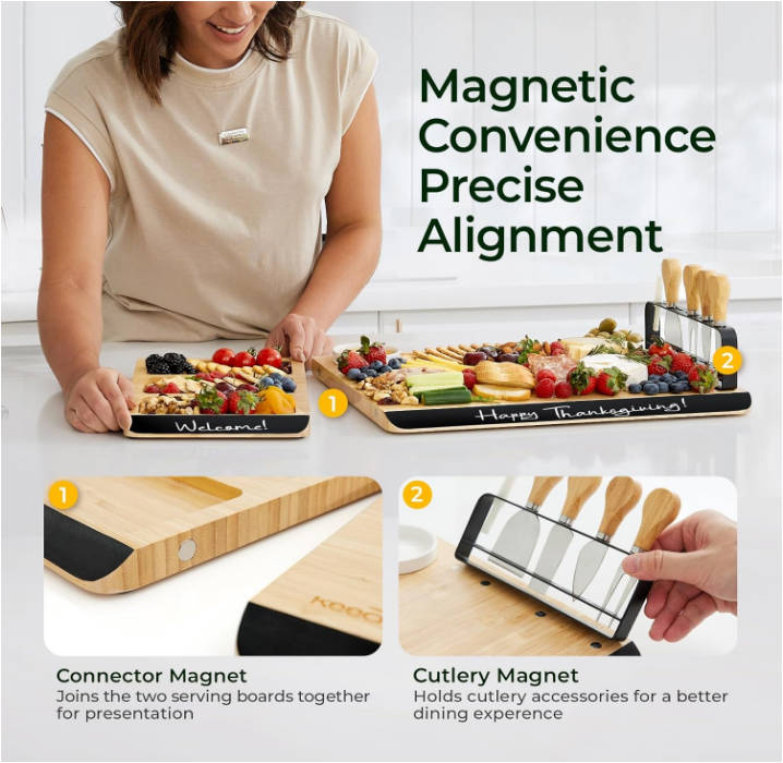 keechee Charcuterie Boards Set, Large Bamboo Cheese Board Set with Chalkboard Edge & Forks Set - Ideal for Housewarming Gift, Weddings, Bridal Showers, and Unique Gifts for Womem