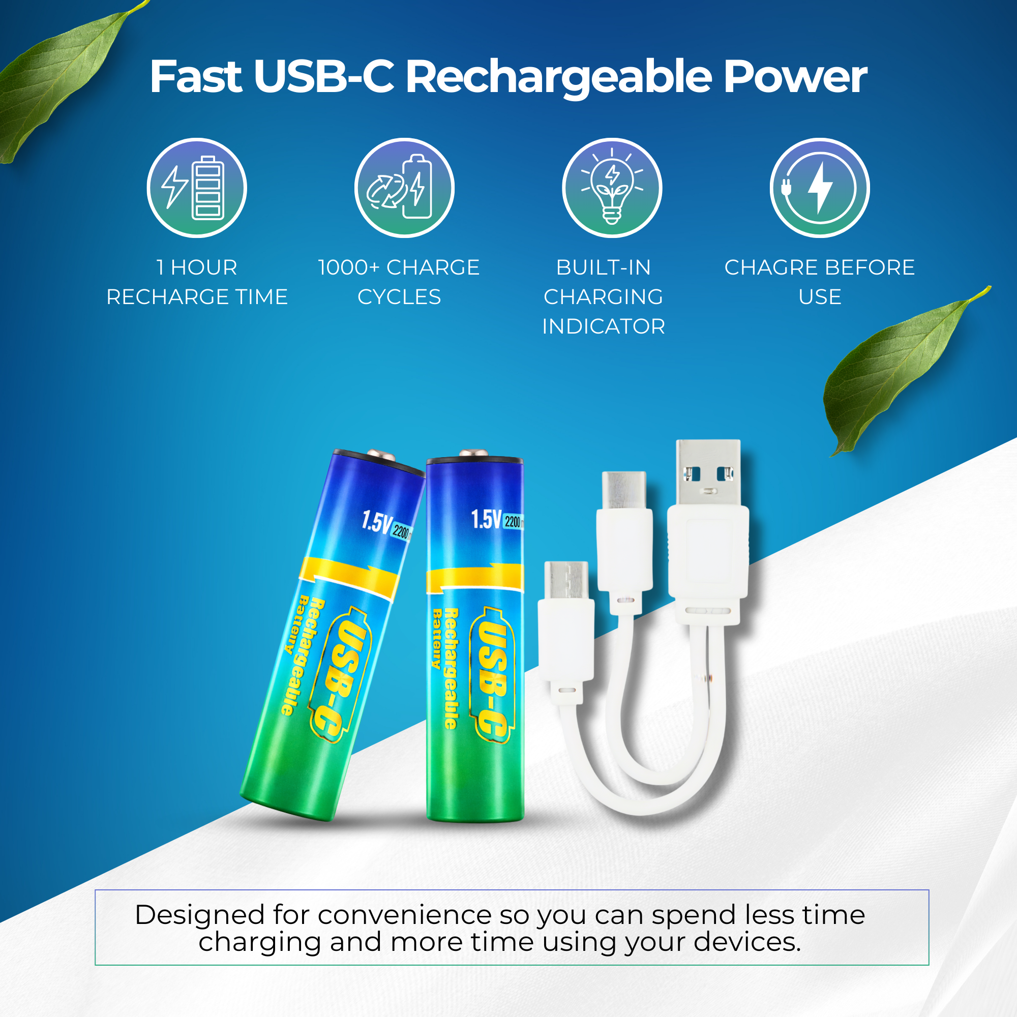 USB-C Rechargeable AA Batteries