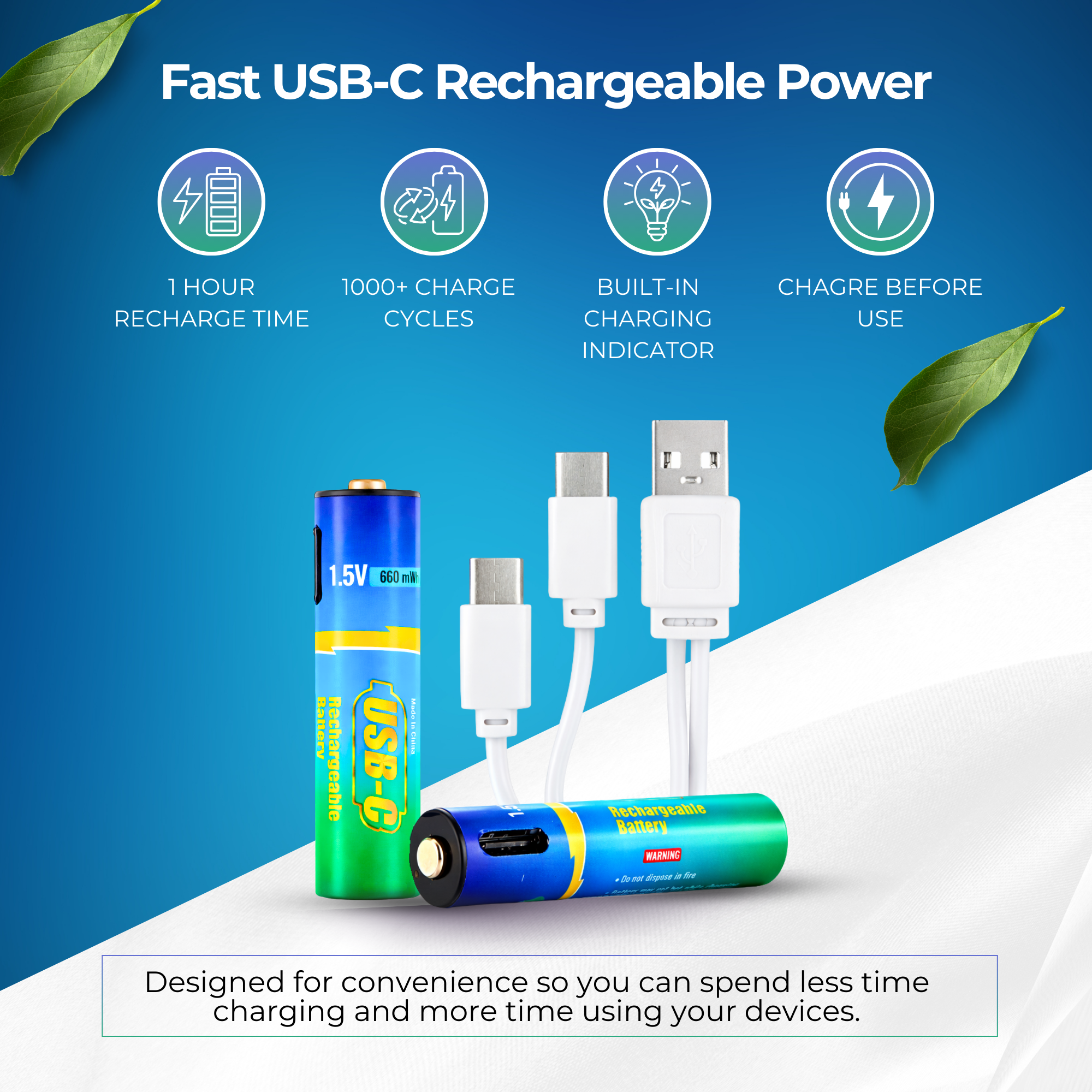 USB-C Rechargeable AAA Batteries 