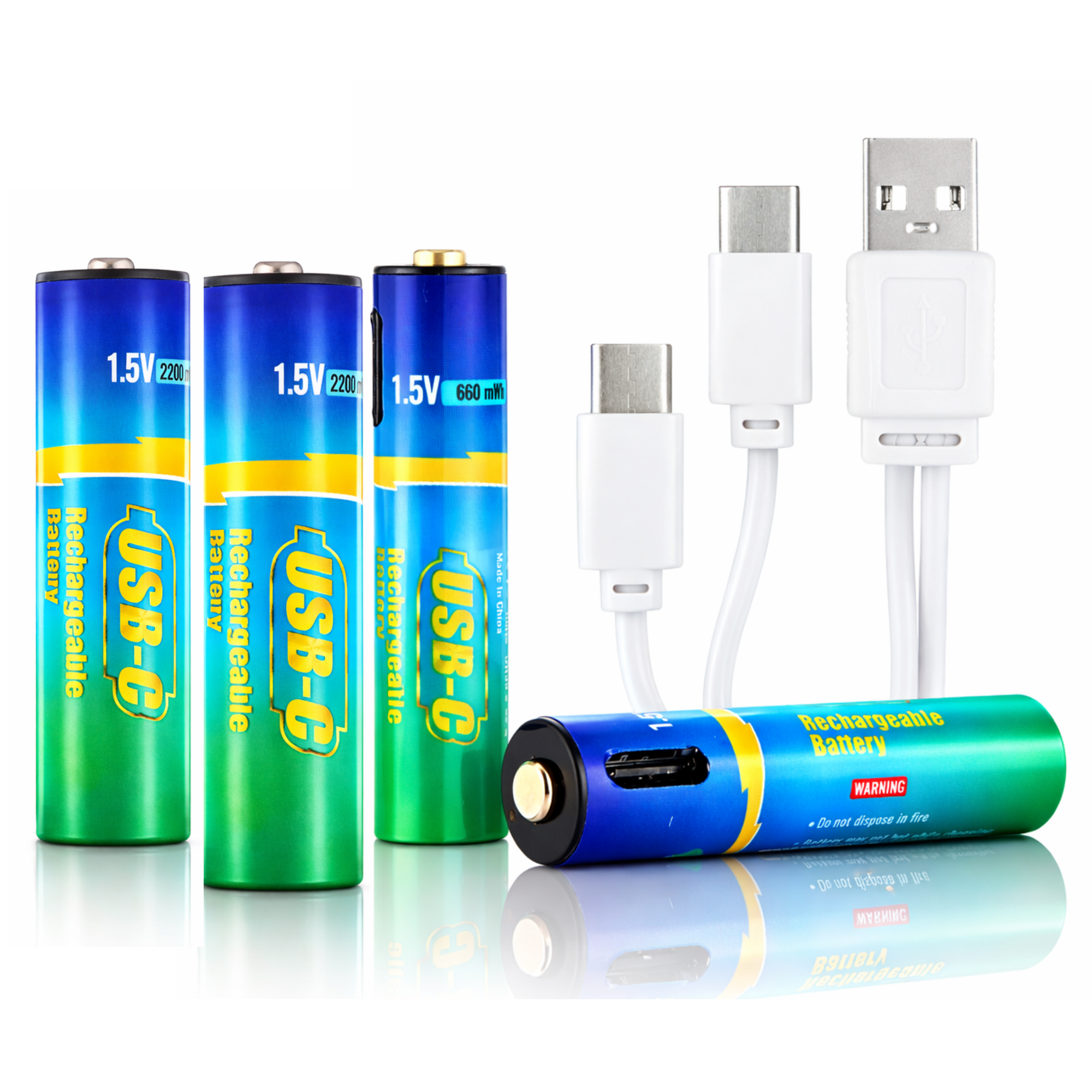 GreenVault USB-C Rechargeable Batteries Combo Pack – 2 AA 2200mWh + 2 AAA 660mWh 1.5V Lithium Rechargeable Batteries, Fast Charging Eco-Friendly Power for Cameras, Remotes, Gaming Controllers & Toys