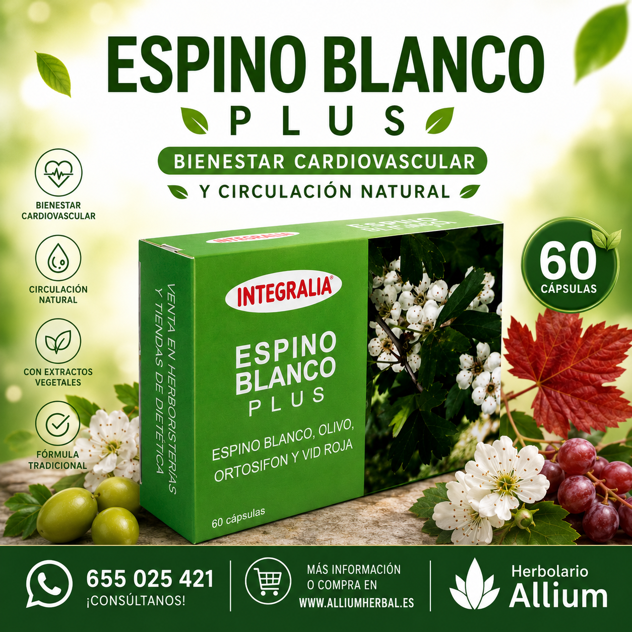 Espino Blanco Plus 60 comprimidos de Integralia