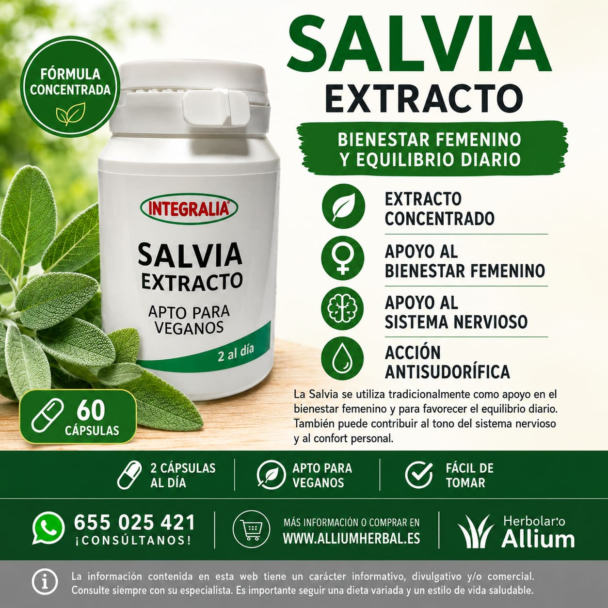 Extracto de Salvia 600 mg 60 cápsulas veganas de Integralia
