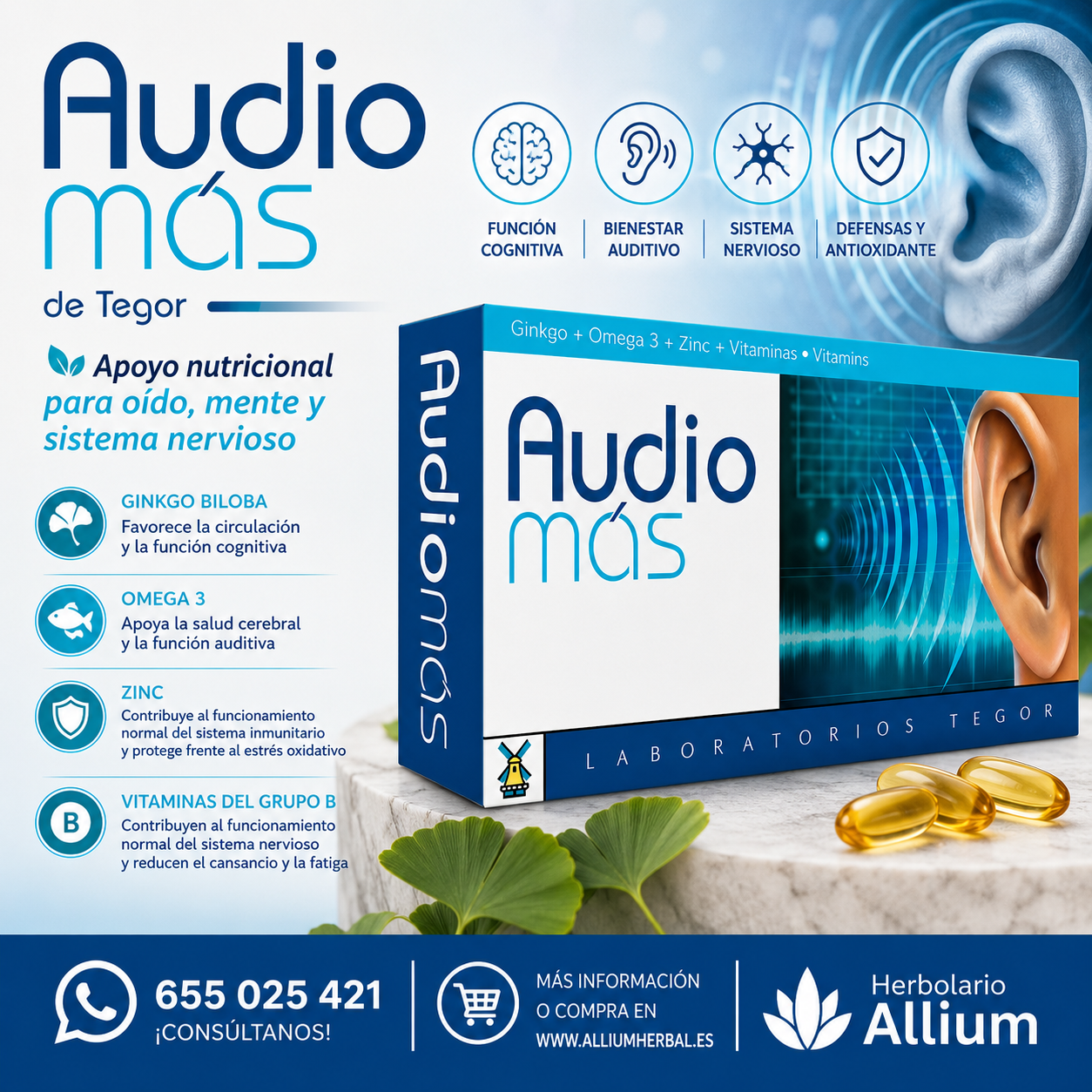 Audiomás 40 cápsulas de Tegor